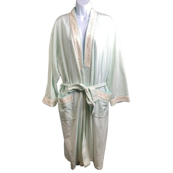 Earth Angels Women's Green Fleece Robe Size L Loungewear Soft Pastels Cozy - Picture 1 of 13